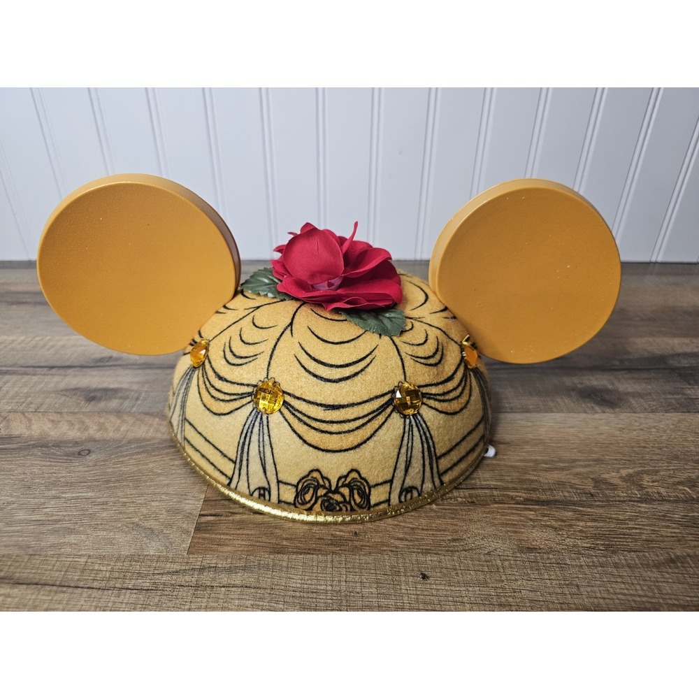 New Disney Parks Belle Beauty & the Beast Yellow Princess Jeweled Ear Hat Cap